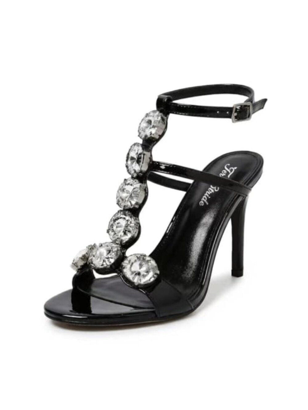 Rhinestone T-Strap Stiletto Heels Faux Leather Sandals Ankle Buckle Party Prom